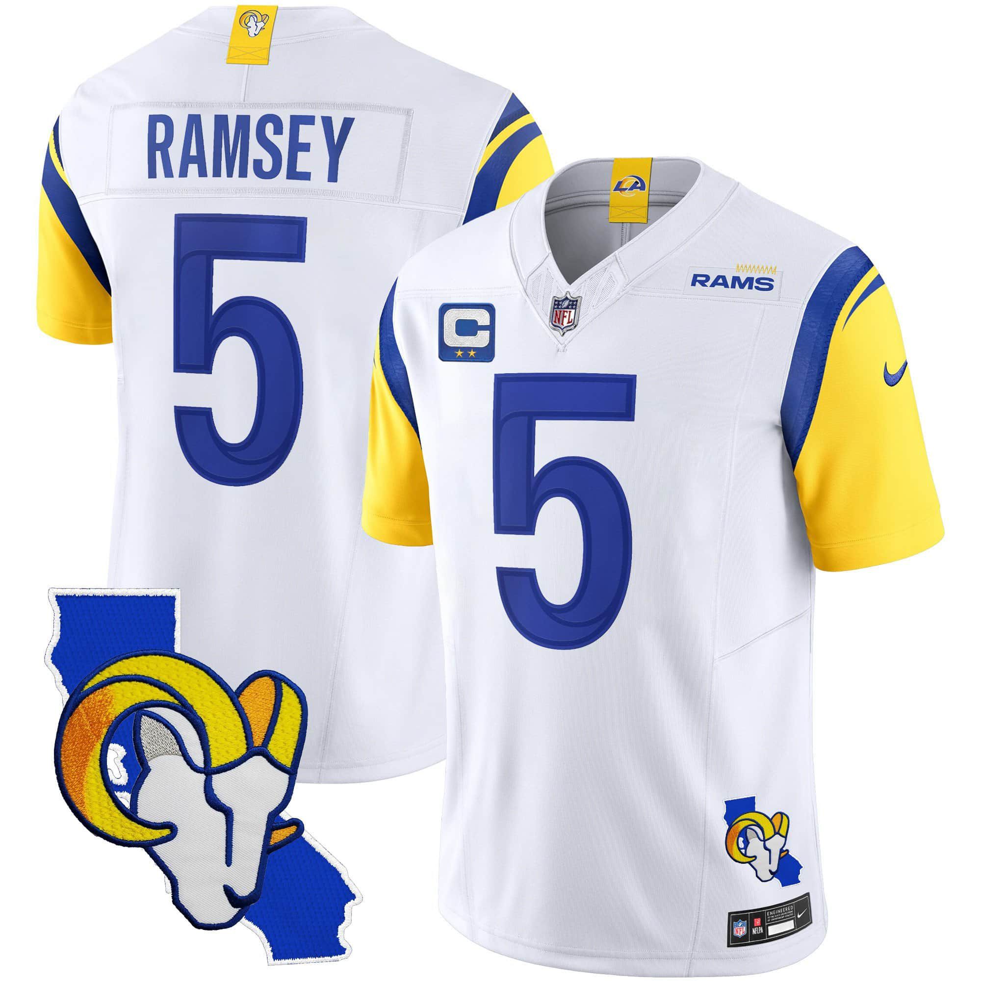 Men Los Angeles Rams #5 Ramsey White 2024 Nike California Patch Vapor Limited NFL Jersey